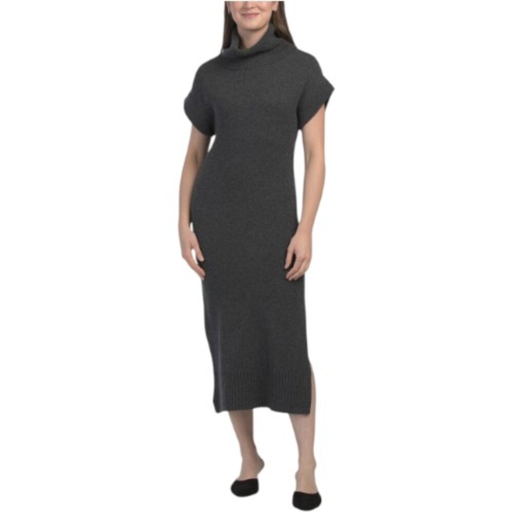 ELIE TAHARI Cashmere Short Sleeve Turtleneck Midi Dress